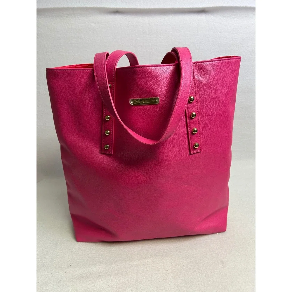 Barbiecore Juicy Couture Womens Large Hot Pink Studded Faux Leather Tote Bag‎